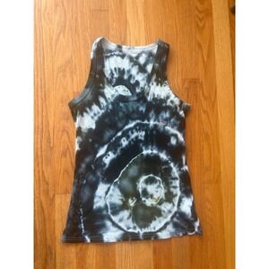 Time‎ and Tru Ice Dye Tank Top Black White Upcycled Ribbed Knit Sleeveless Small
